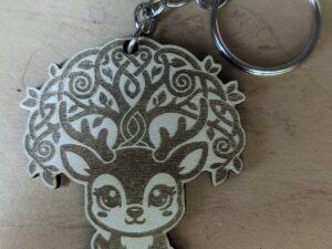 Porte-clés Bois – Petit Faon Arbre de Vie Kawaï
